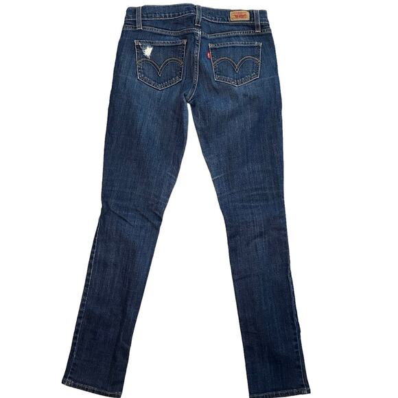 Levi’s 524 Too Superlow Jeans Women 3M Blue Stretch Dark Wash Denim Distressed - Picture 3 of 15